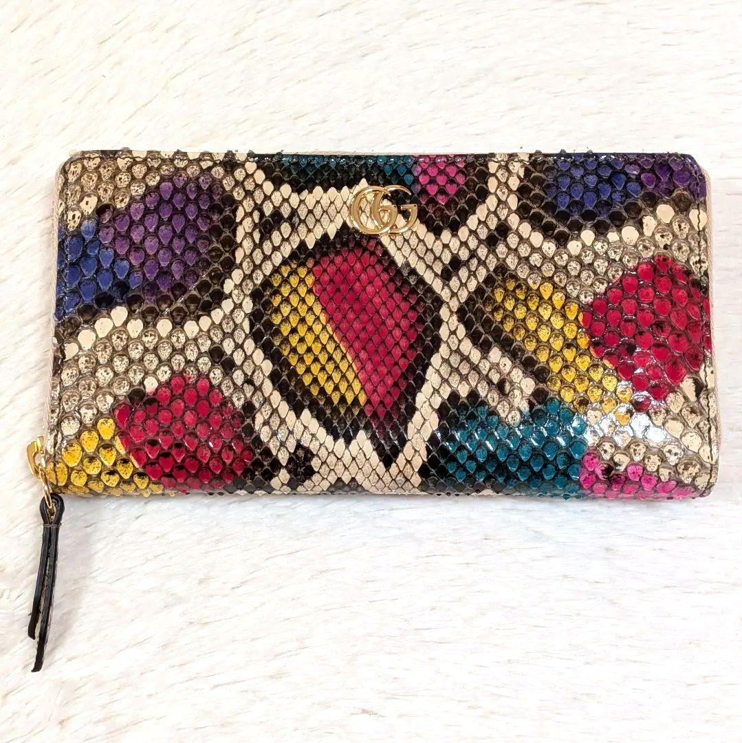 希少✨️美品 グッチ 長財布 パイソン GGマーモント ラウンドジップ 箱あり