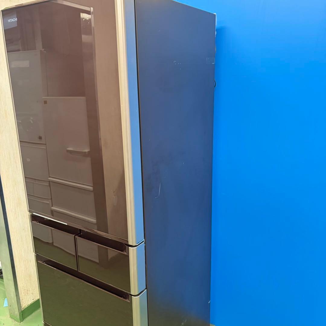 635 日立　大型冷蔵庫　400L強　右開き　家庭用　自動製氷　ガラスパネル