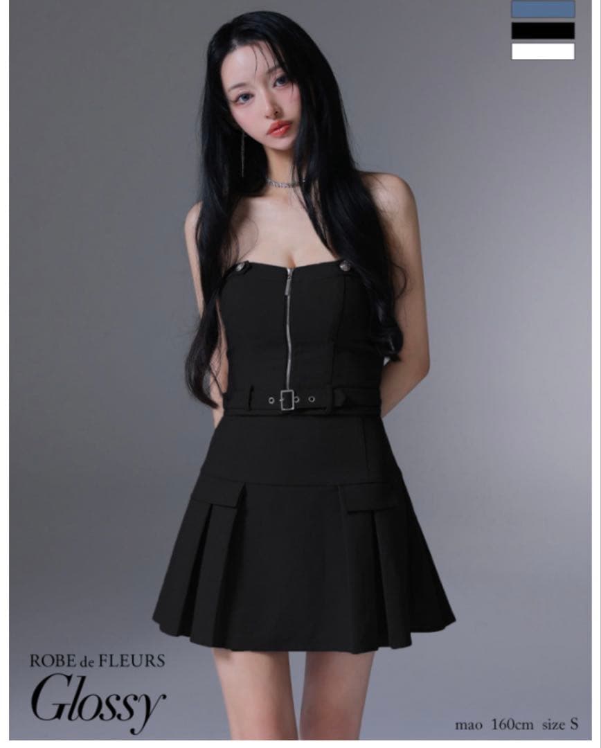 ROBE de FLEURS グロッシーブラックミニキャバドレス