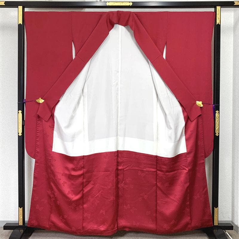 601z33〇斉藤三才 色無地振袖 赤系 シンプル モダン〇美品 成人式 結婚式