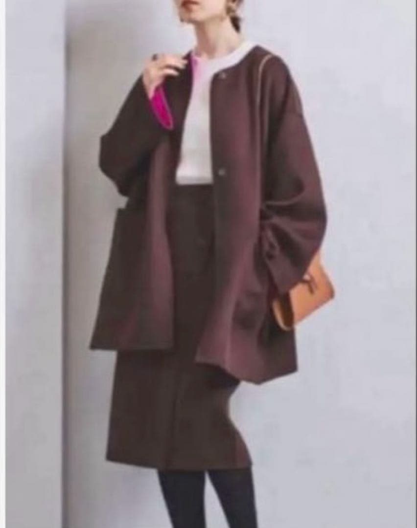 最終SALE【ユナイテッドアローズ】バイカラーリバーミドルコート ノーカラー