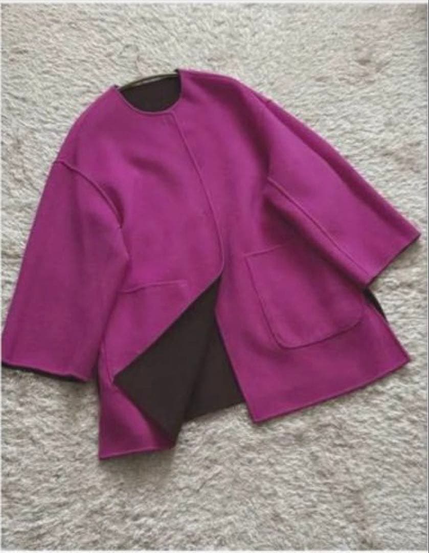 最終SALE【ユナイテッドアローズ】バイカラーリバーミドルコート ノーカラー