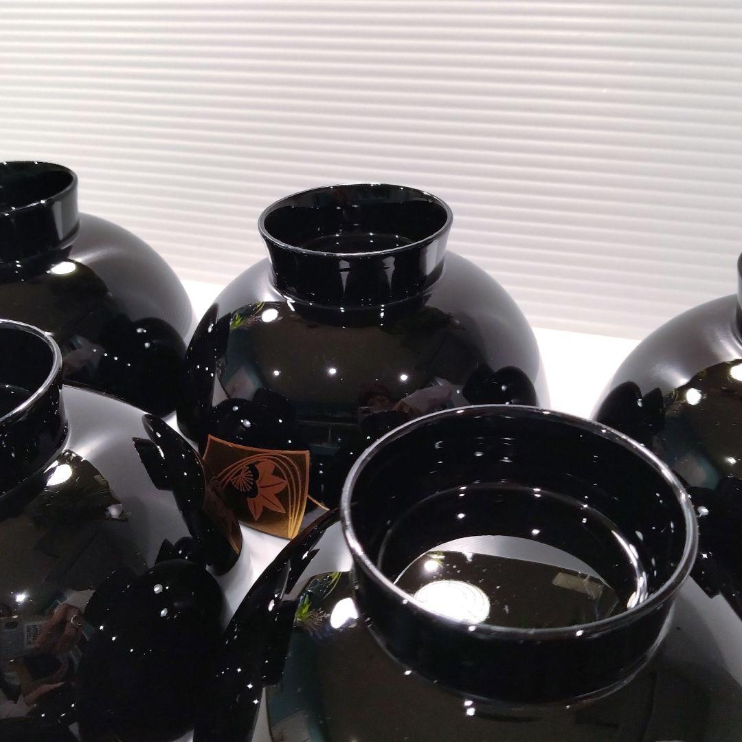 会津塗 漆器 漆 黒塗 扇 蒔絵 吸物椀 汁椀 蓋付き 和食器 黒金 5客揃