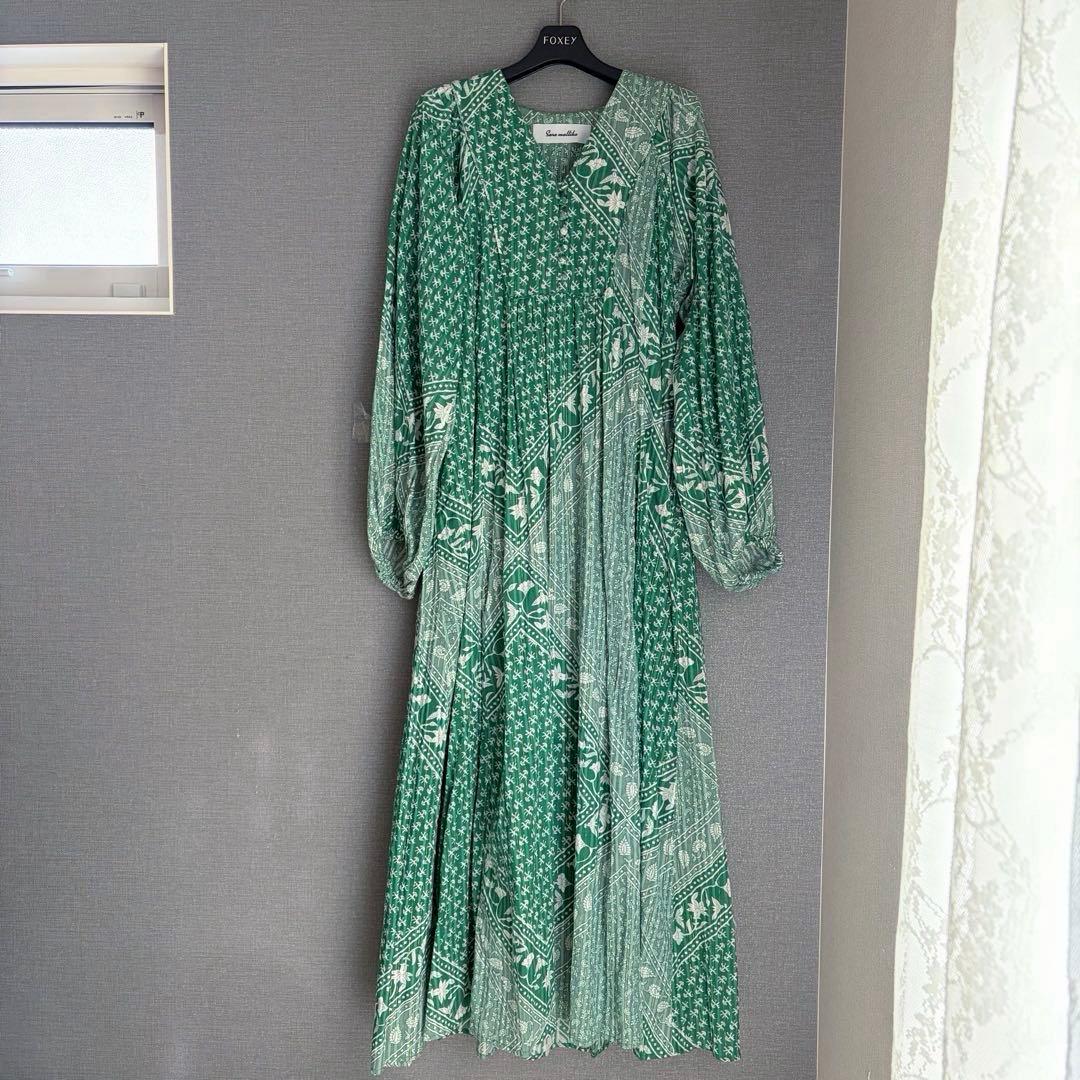 2025完売✨未使用級 サラマリカ ヌキテパ 総柄インド綿ワンピース 緑 M