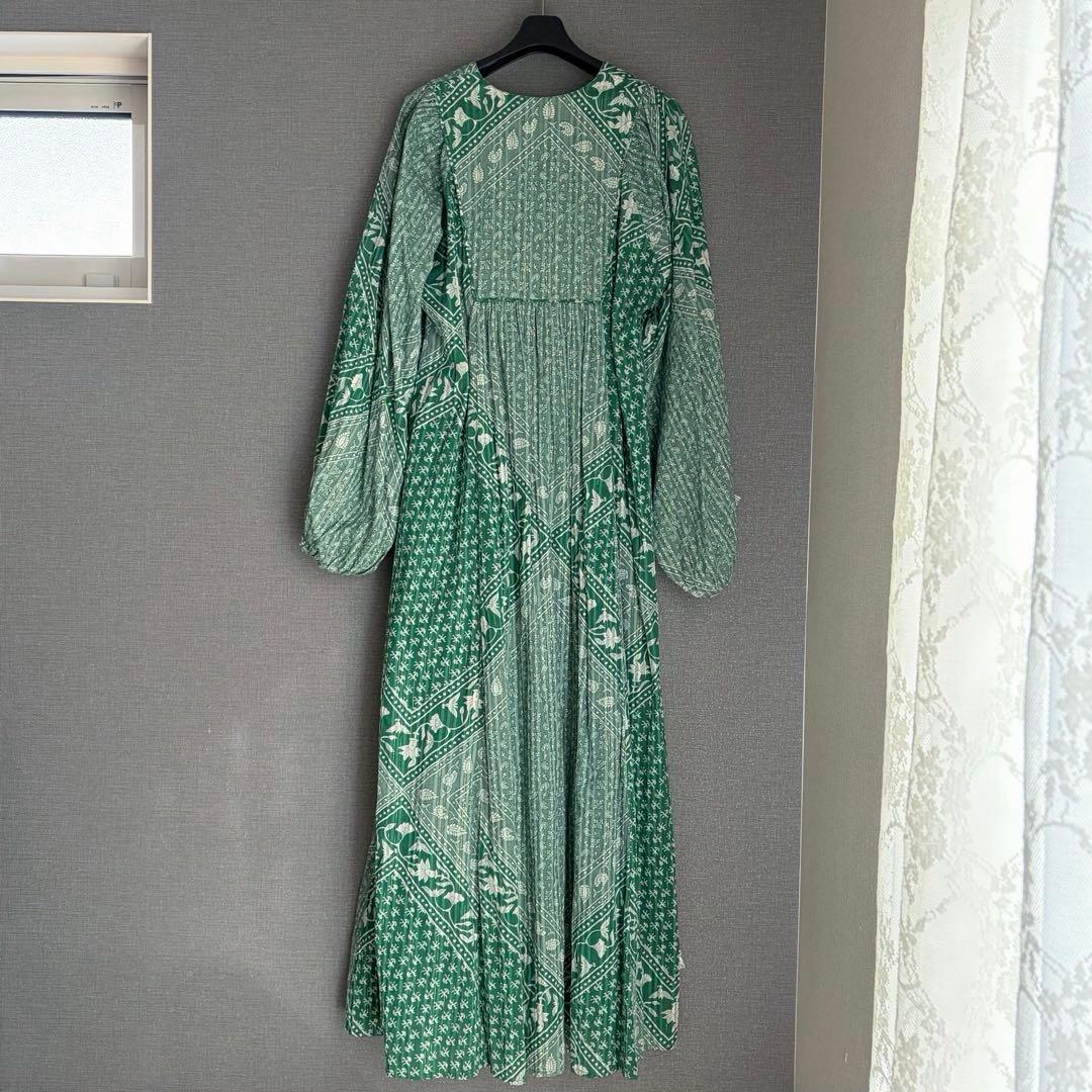 2025完売✨未使用級 サラマリカ ヌキテパ 総柄インド綿ワンピース 緑 M