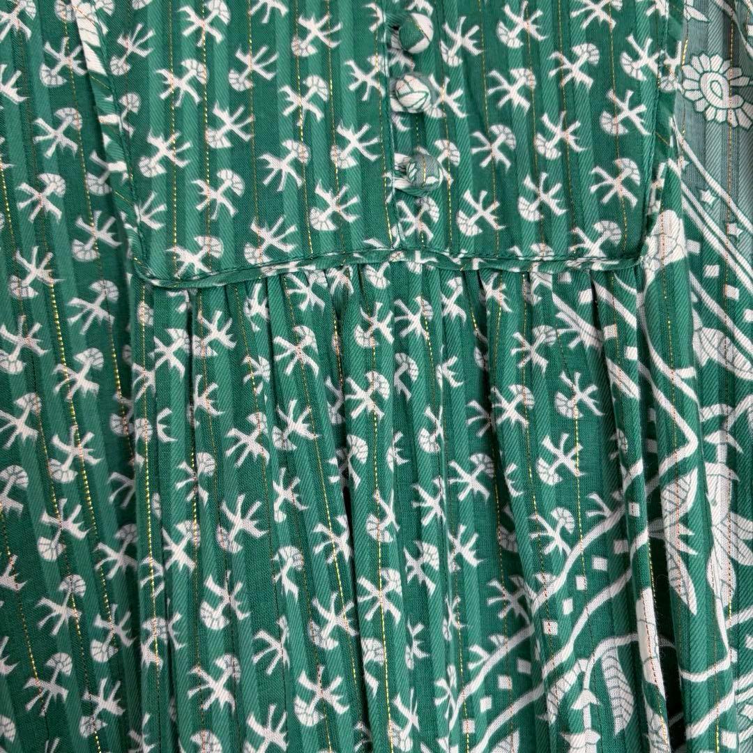 2025完売✨未使用級 サラマリカ ヌキテパ 総柄インド綿ワンピース 緑 M