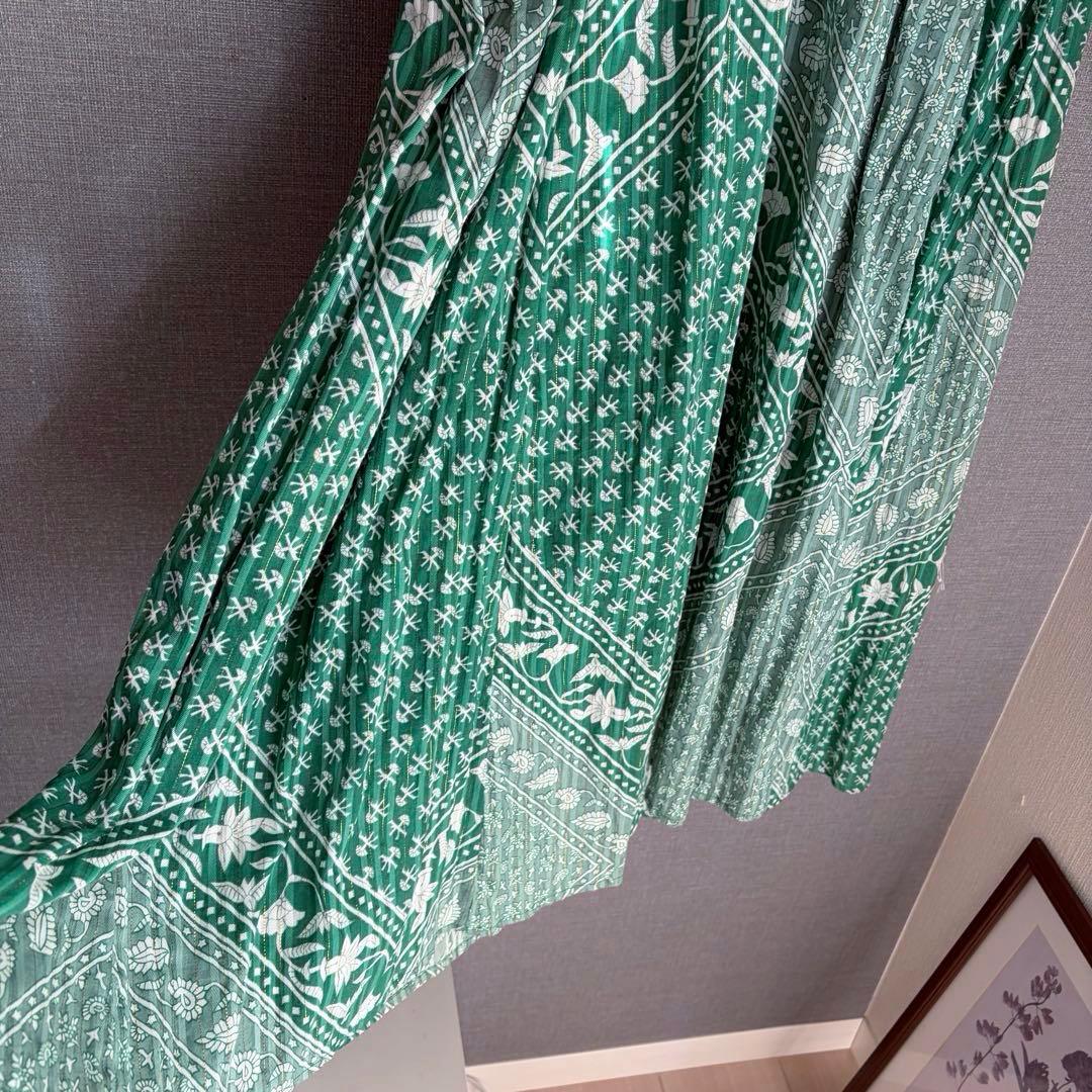 2025完売✨未使用級 サラマリカ ヌキテパ 総柄インド綿ワンピース 緑 M