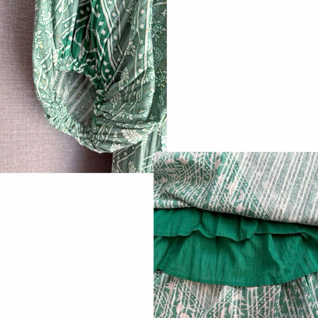 2025完売✨未使用級 サラマリカ ヌキテパ 総柄インド綿ワンピース 緑 M