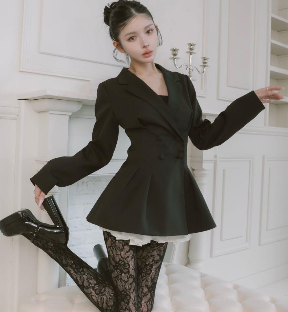 Darich 　パネルデザインシルエットペプラムジャケット　BLK