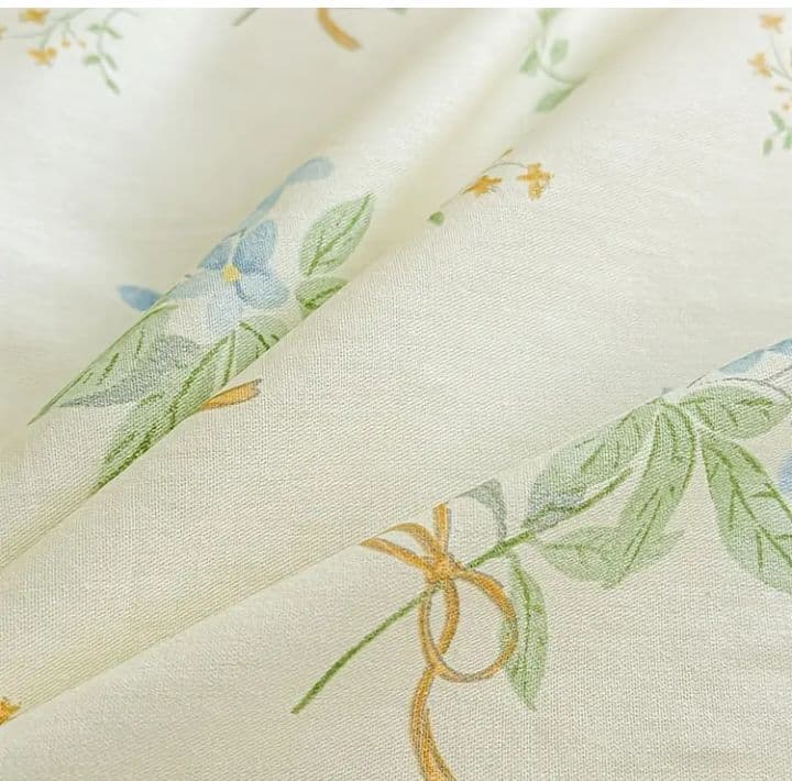 新品★綿100%ブルーすみれ花束とリボンのシングル布団カバーと枕カバー３点セット