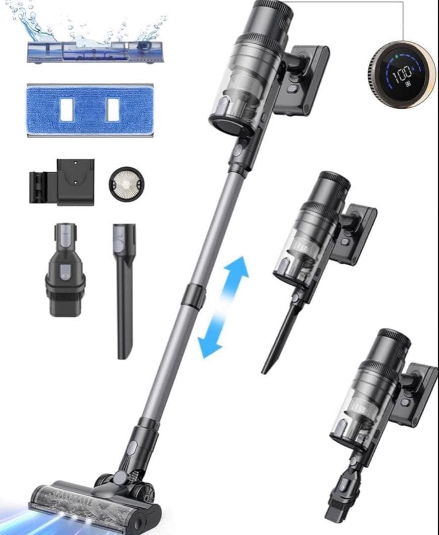 水拭き掃除機 コードレス 強力吸引 サイクロン 水拭き 着脱式バッテリー