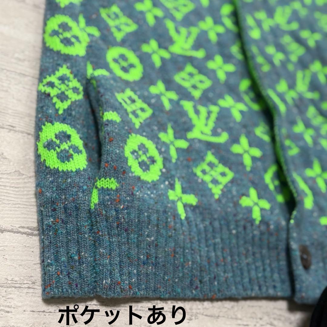 Louis Vuitton ロゴ柄カーディガン モノグラム　ネオングリーン　XL