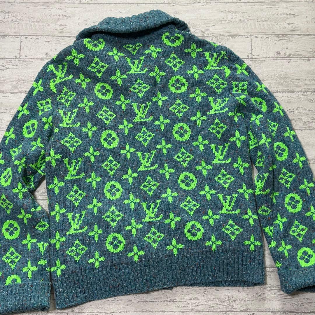 Louis Vuitton ロゴ柄カーディガン モノグラム　ネオングリーン　XL