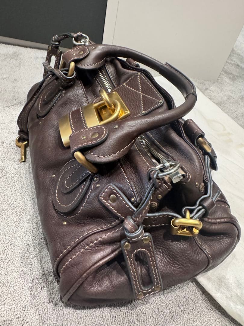 クロエ　パディントン　ブラウンレザー ハンドバッグ 金属ロック付き　南京錠付き