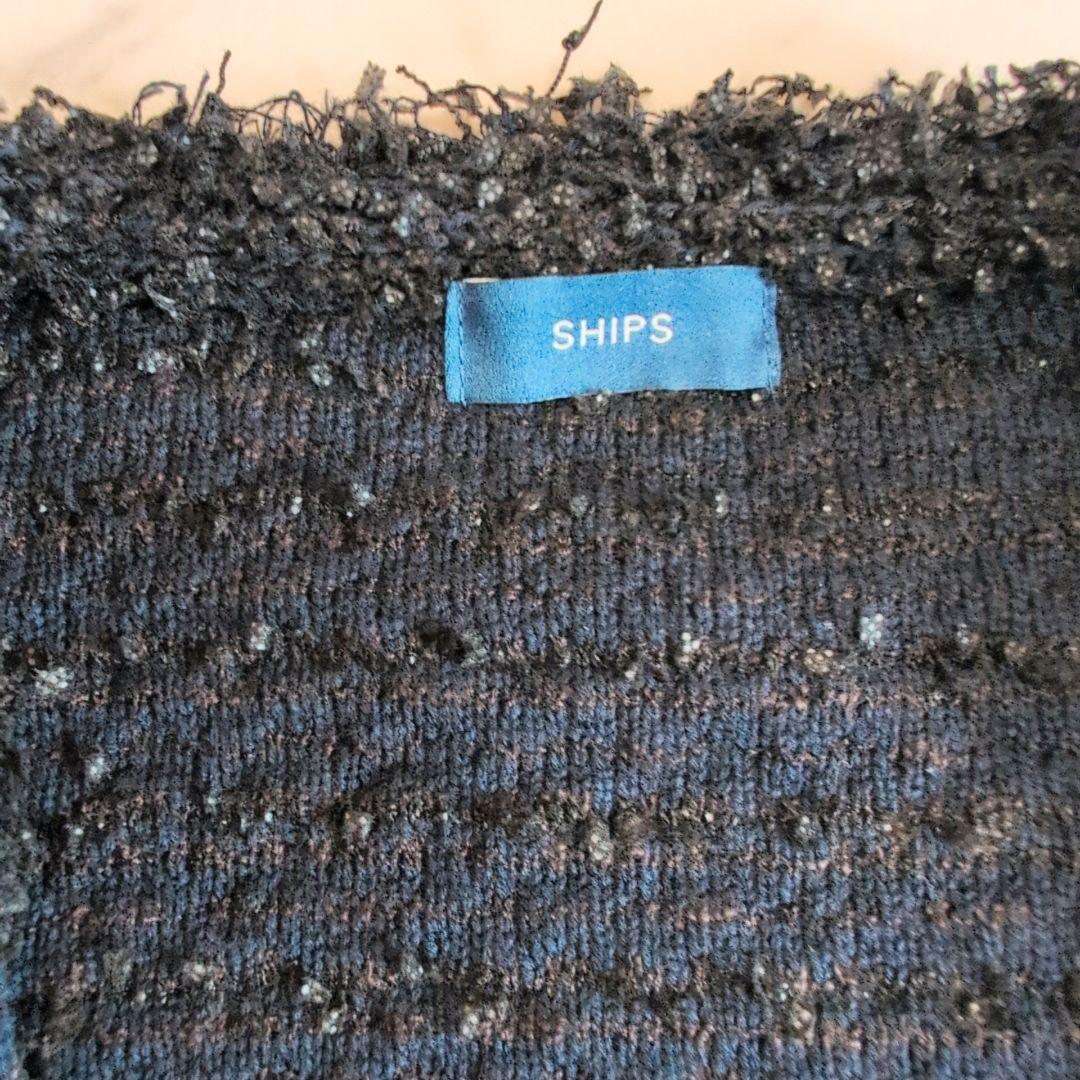SHIPS〈手洗い可能〉ニット ツイード クルーネック カーディガン　ネイビー