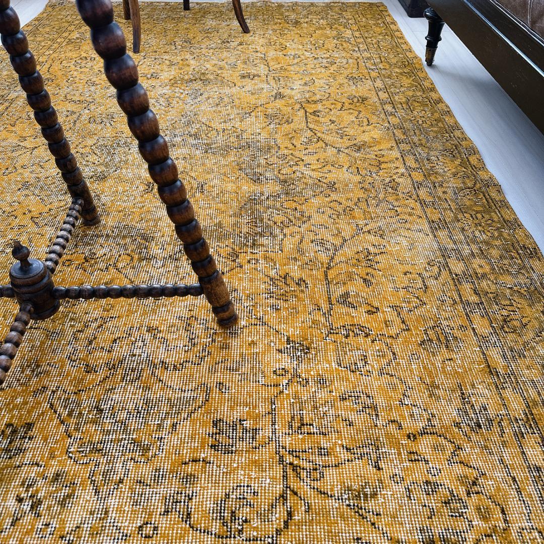 トルコ ヴィンテージラグ A109超大判 レア マスタードイエロー オーバーダイ