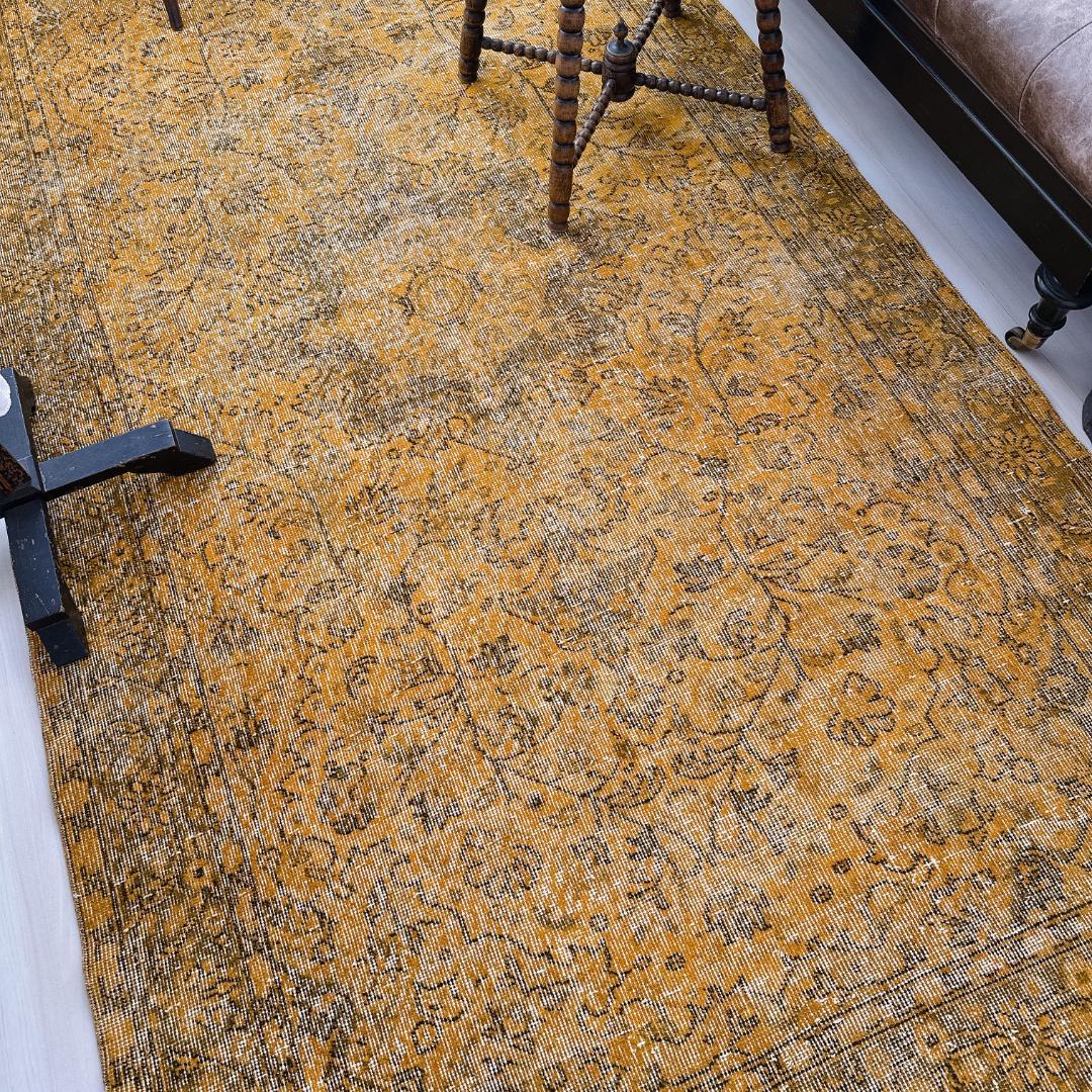 トルコ ヴィンテージラグ A109超大判 レア マスタードイエロー オーバーダイ