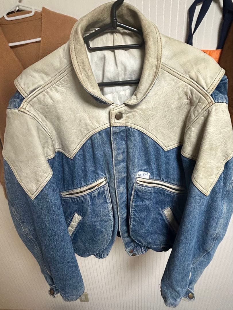 GUESS ヴィンテージ デニム×レザー 切替 ジャケット 短丈 ブルゾン