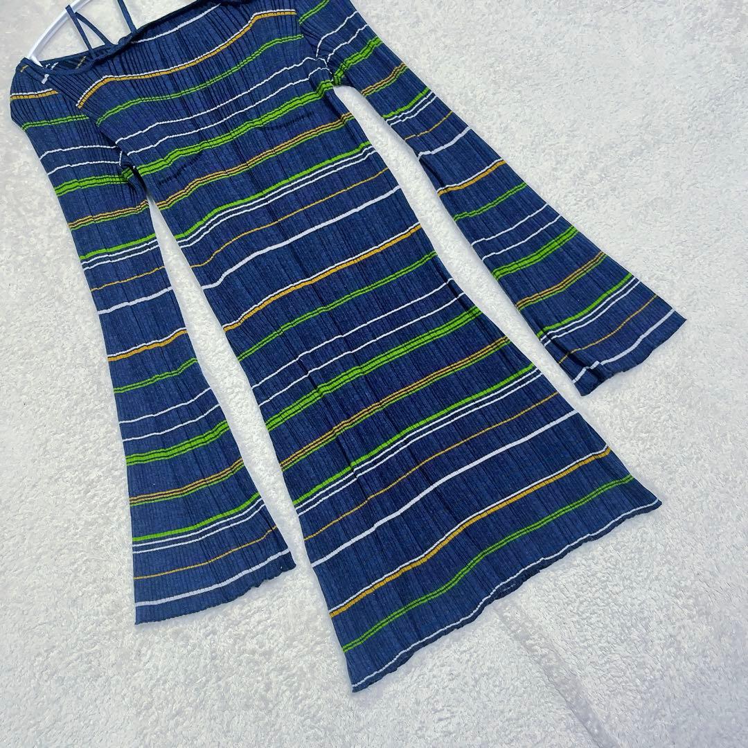 マメクロゴウチRandom Ribbed Plaid Knitted Dress