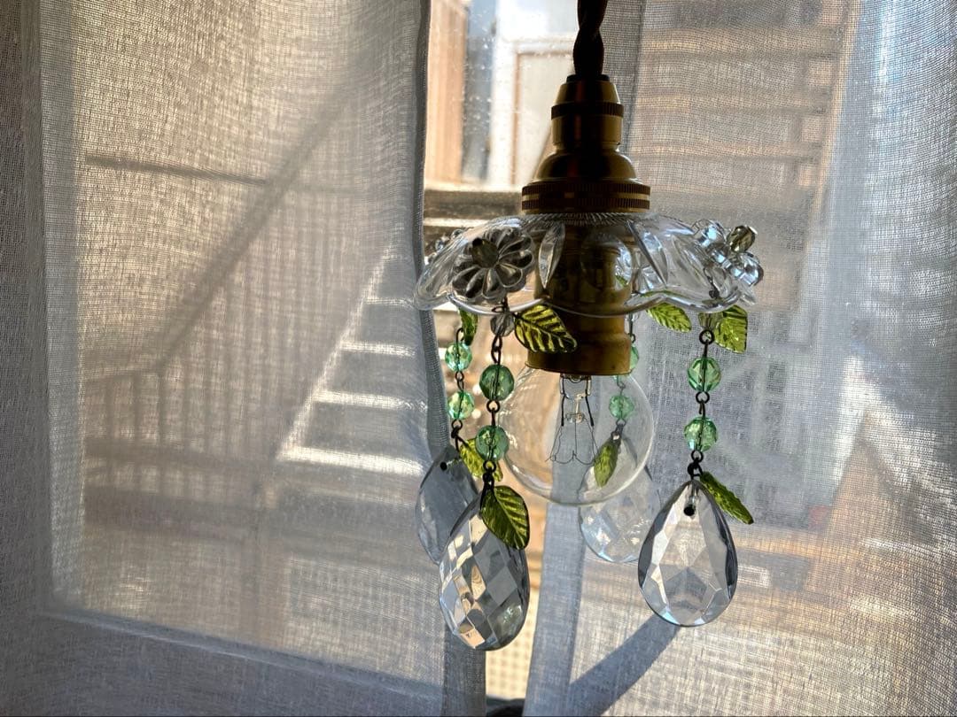 専用　ミニシャンデリア　【植物】　ウランガラスビーズ　フランス　超ミニシェード