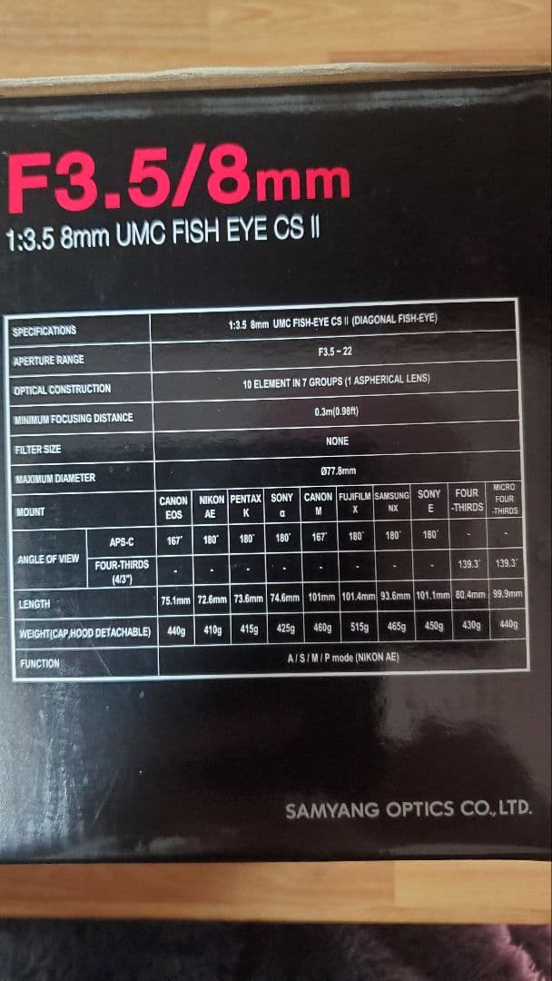 SAMYANG 8mm f3.5 フィッシュアイ　ソニーAマウント