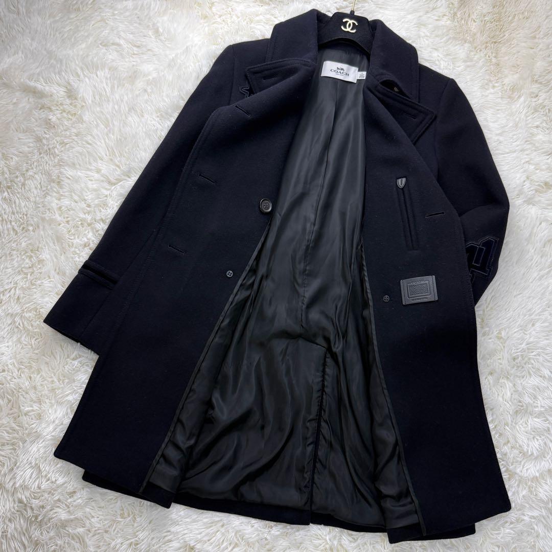 美品♡COACH コーチ ワッペン デザイン 金釦 ボタン ウール コート 黒