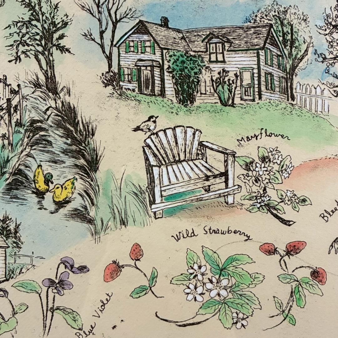 美品 山本容子「赤毛のアンの贈り物」エッチング+手彩色 直筆サイン入 1991年