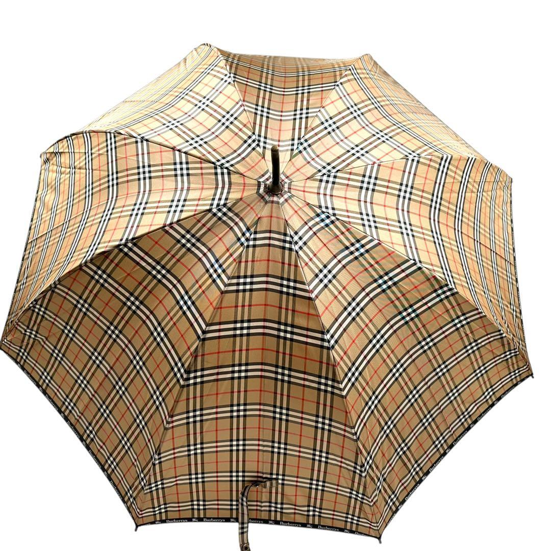 良品 BURBERRY バーバリー 長傘 ノバチェック ロゴプレート 雨傘