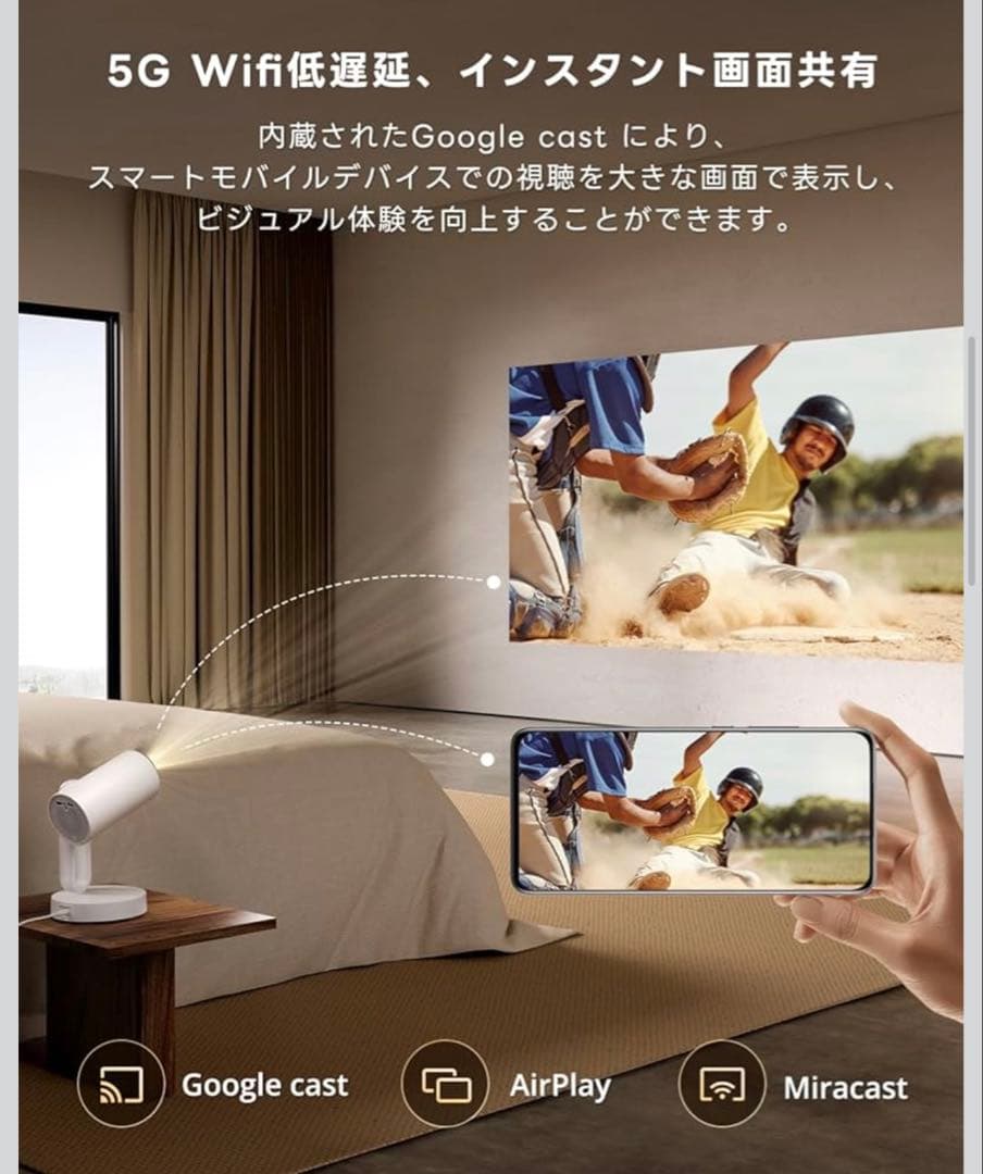 ゆうりん様 ETOE プロジェクター 天井投影 1080P解像度·4K対応