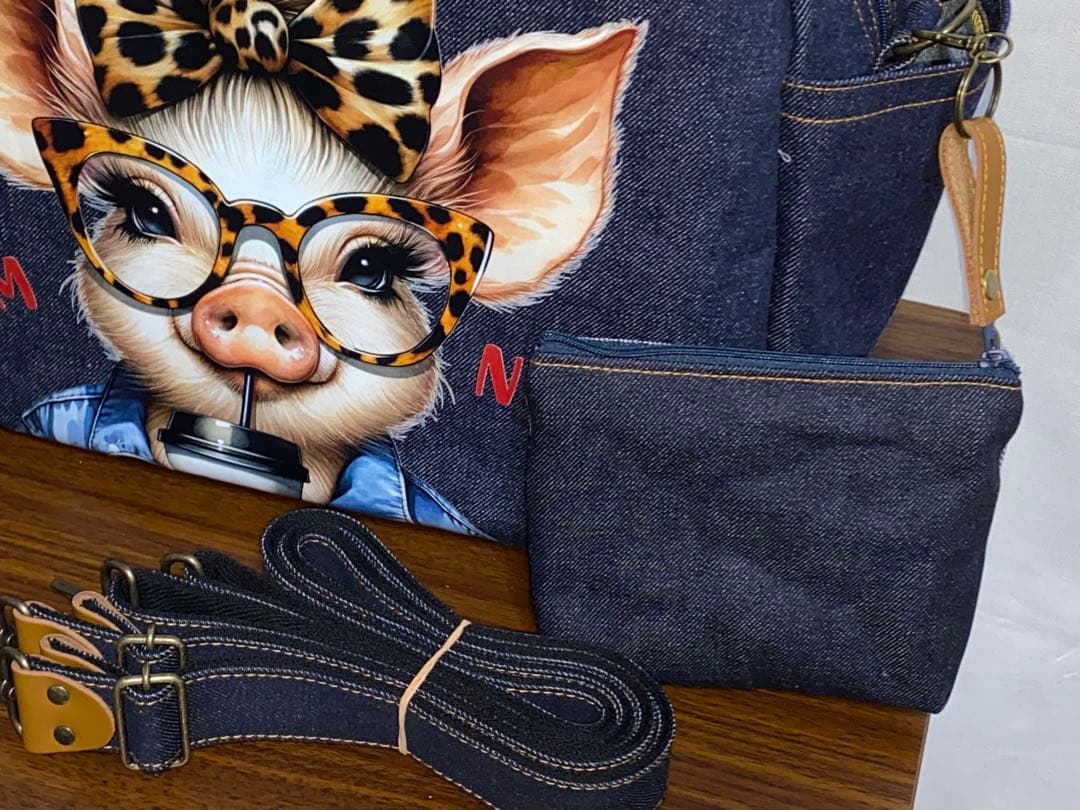 ☆岡山デニム☆ブタさん☆☆☆リュック対応☆4wayボストンバッグ