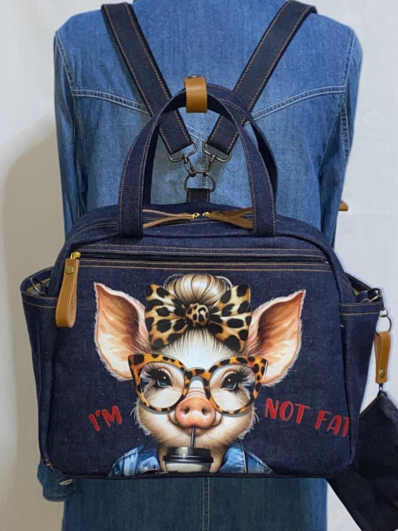 ☆岡山デニム☆ブタさん☆☆☆リュック対応☆4wayボストンバッグ
