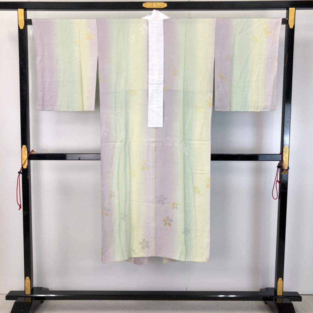 ☆ 長襦袢 奈良 月ヶ瀬 鳥梅染 桜の花模様 暈し 半衿付 しつけ糸 J-326