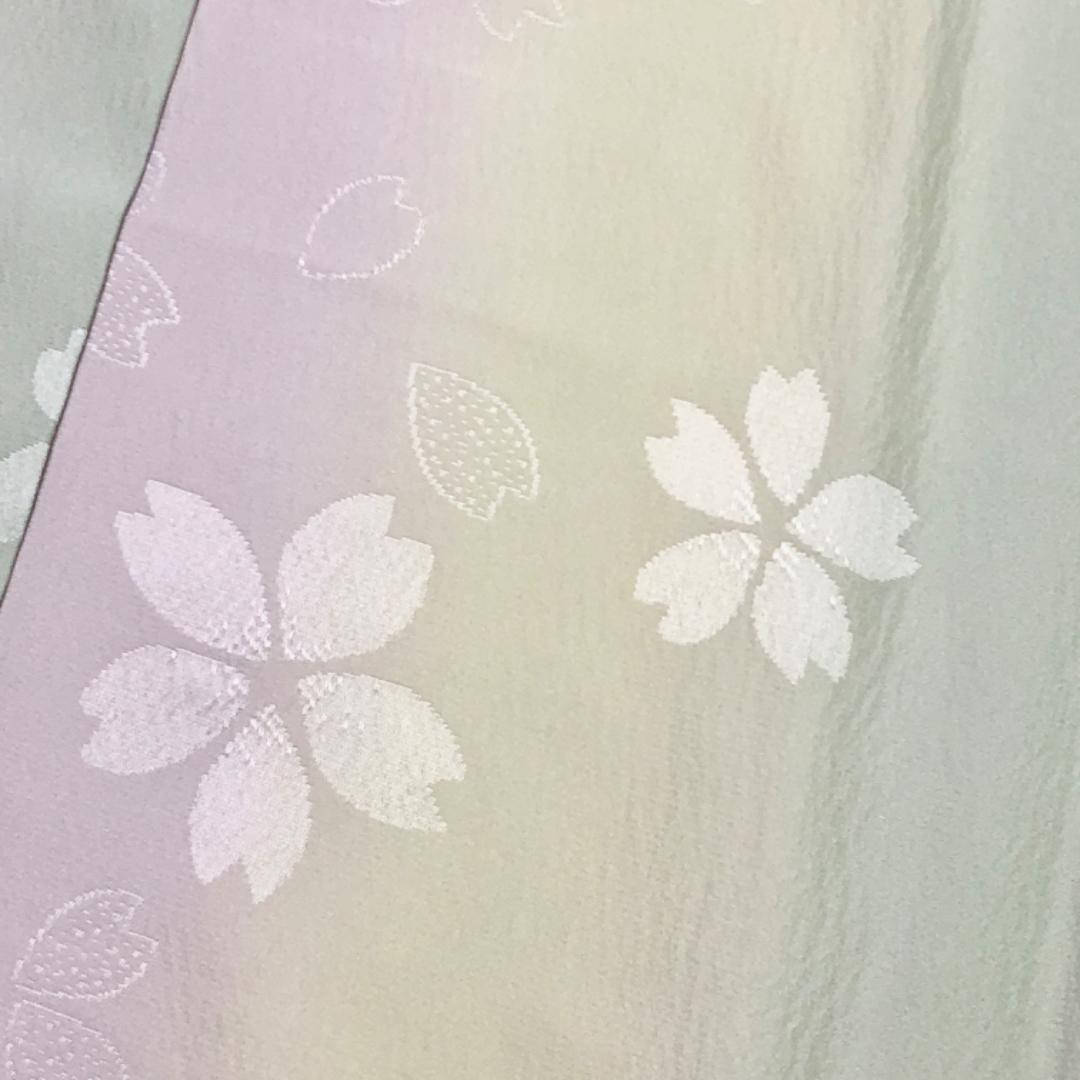 ☆ 長襦袢 奈良 月ヶ瀬 鳥梅染 桜の花模様 暈し 半衿付 しつけ糸 J-326