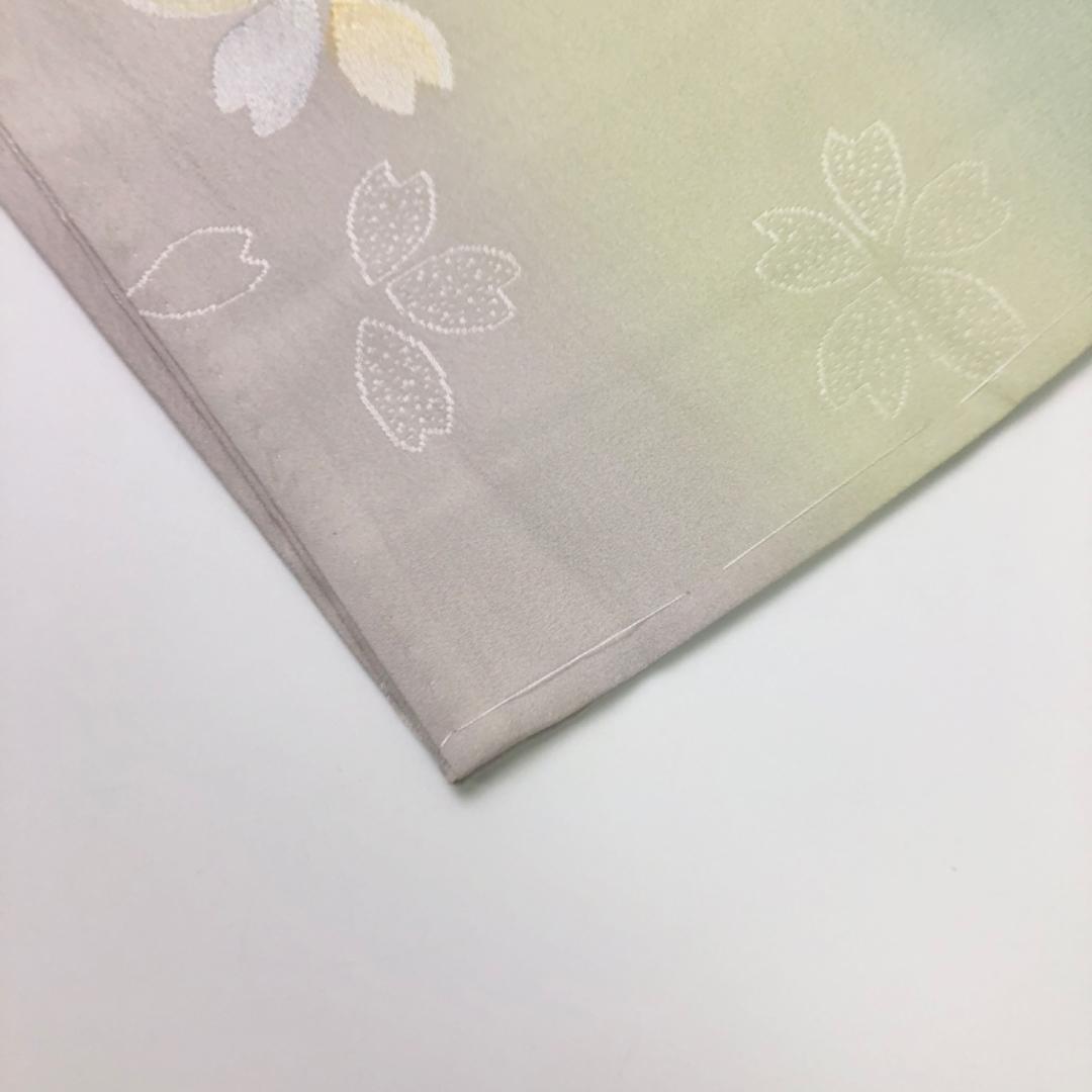 ☆ 長襦袢 奈良 月ヶ瀬 鳥梅染 桜の花模様 暈し 半衿付 しつけ糸 J-326