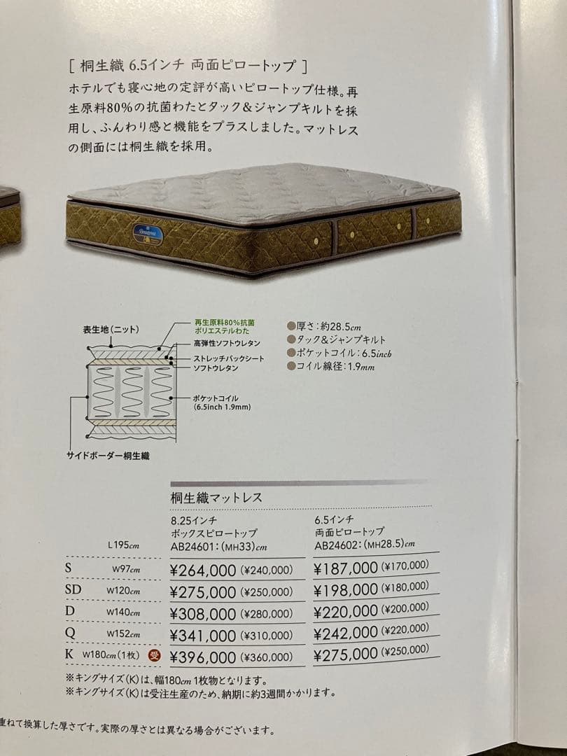 SIMMONS 桐生織6.5インチ両面ピロートップセミダブル マットレス 展示品