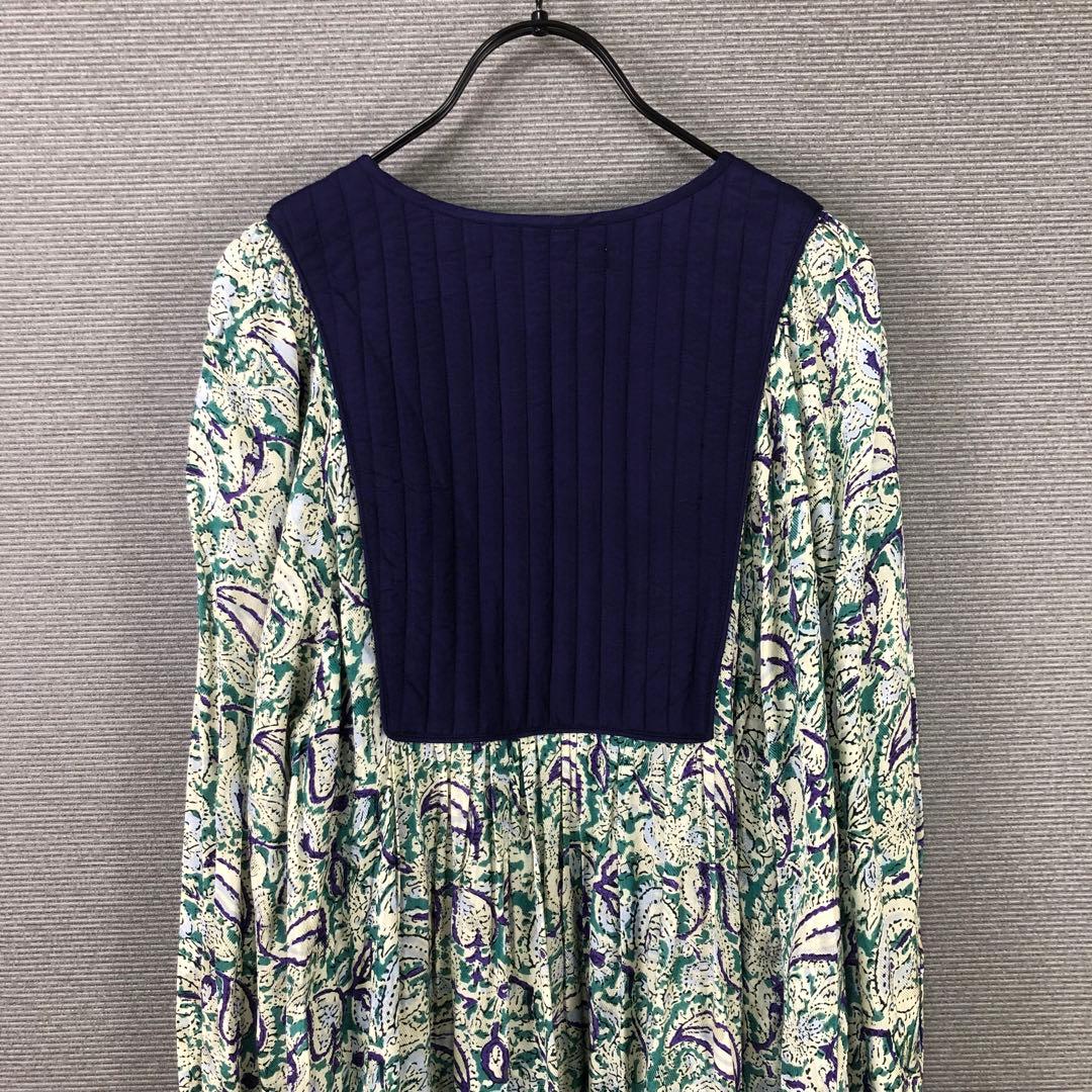 未使用品 ヌキテパ レーヨン ペイズリープリント キルティングドレス ブルー