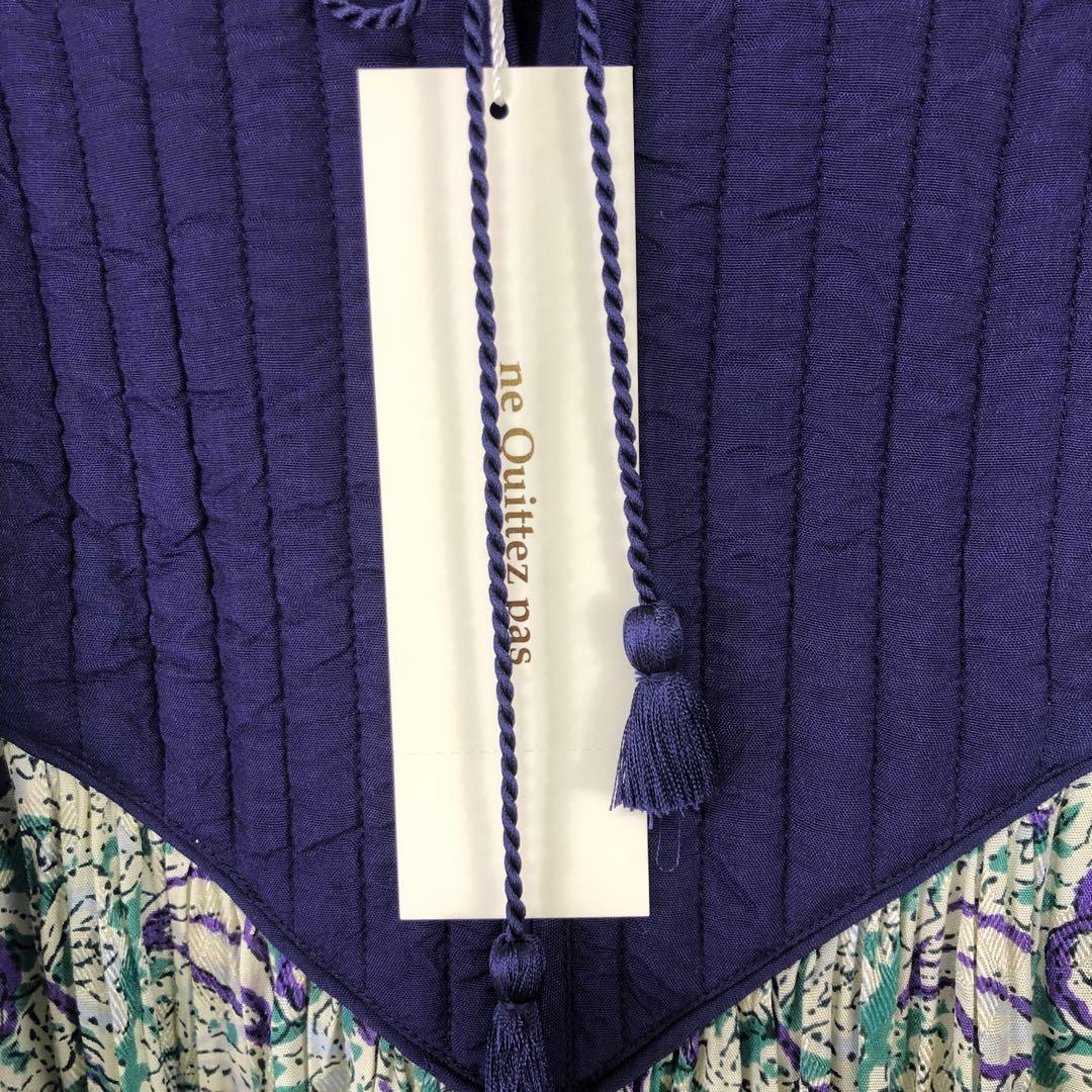 未使用品 ヌキテパ レーヨン ペイズリープリント キルティングドレス ブルー