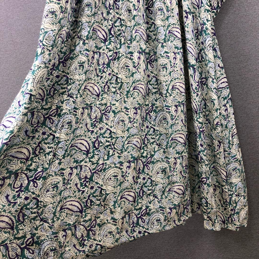 未使用品 ヌキテパ レーヨン ペイズリープリント キルティングドレス ブルー