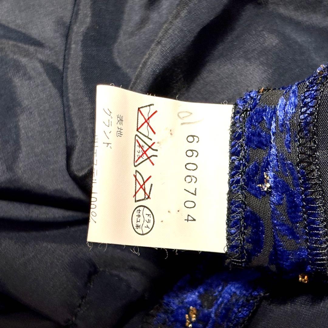 【極美品】ジバンシーフォーマル　長袖ブラウス　ブルー　総柄　ベロア調　L