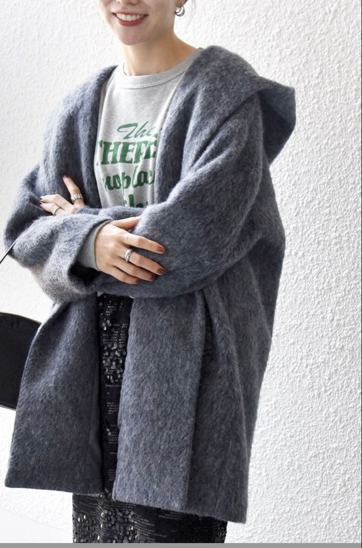 SHIPS any★シャギー フーディー ガウン コート