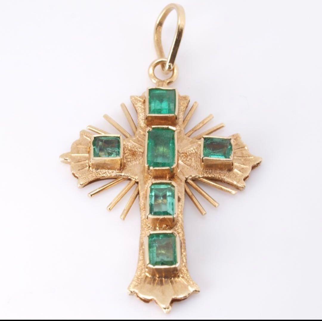 郷❤️K18 YG エメラルド クロス トップ