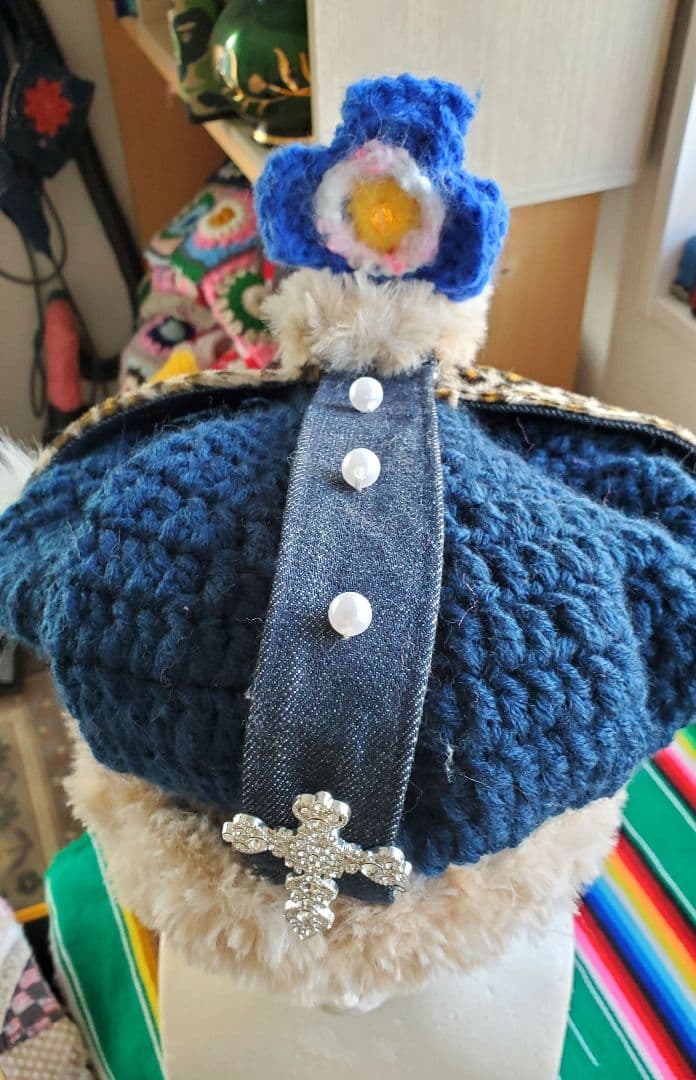 ハンドメイド ニット クラウンハット 手あみ