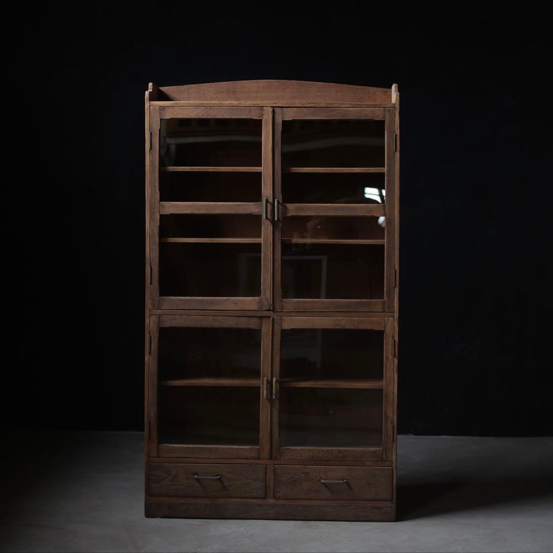 食器棚　収納　本箱　本棚　ガラス戸　棚　古家具　古道具　アンティーク　昭和レトロ