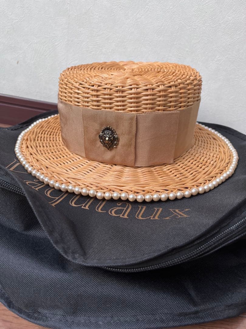 【新品】vaqutaux⭐︎ヴァクトー⭐︎ピクニックストローハットパール有small