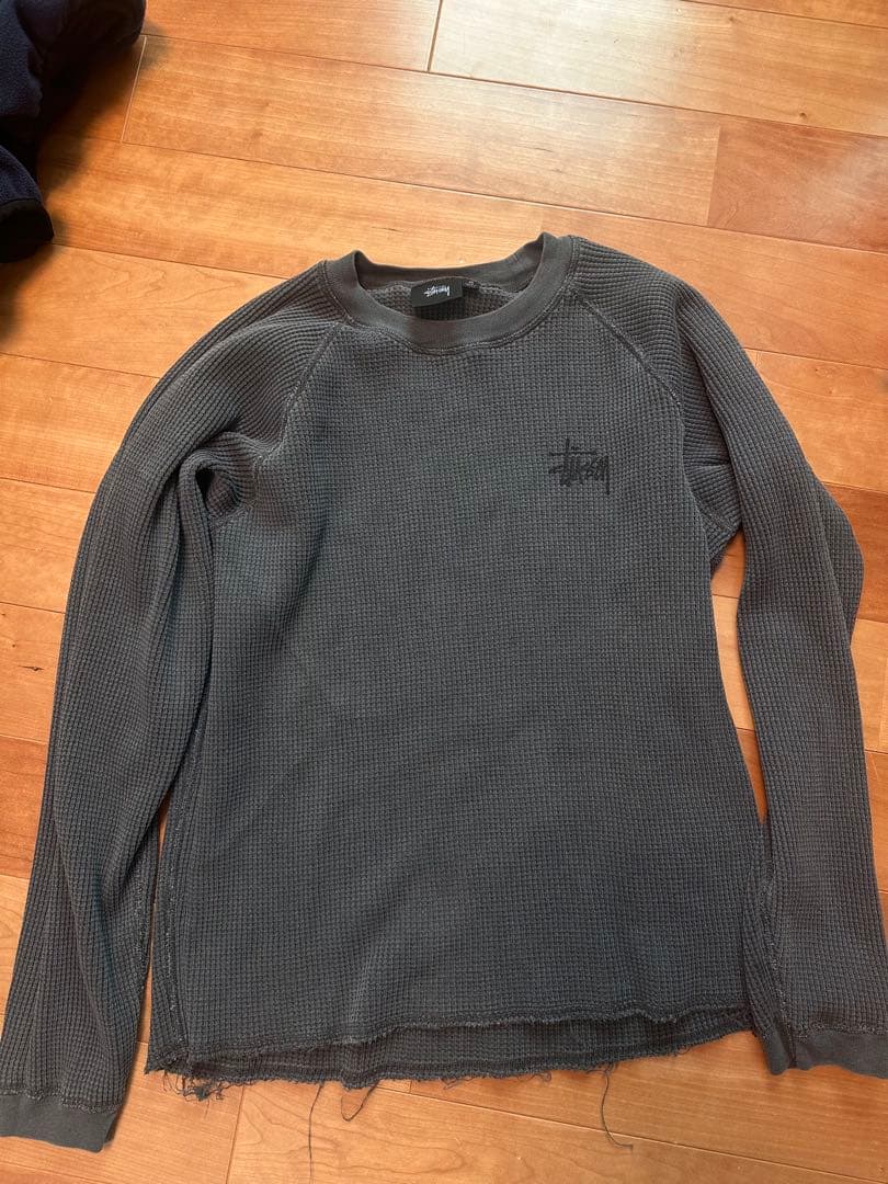 Stussy グレー ワッフル生地 長袖トレーナー