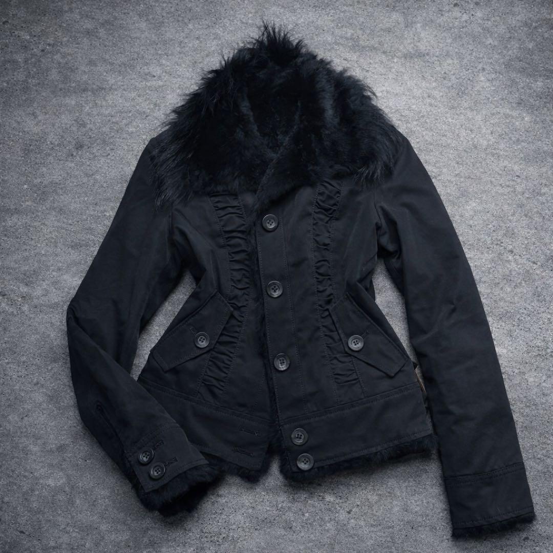 y2k ラビットファー ベルトジャケット opium系 ダークコア NANA