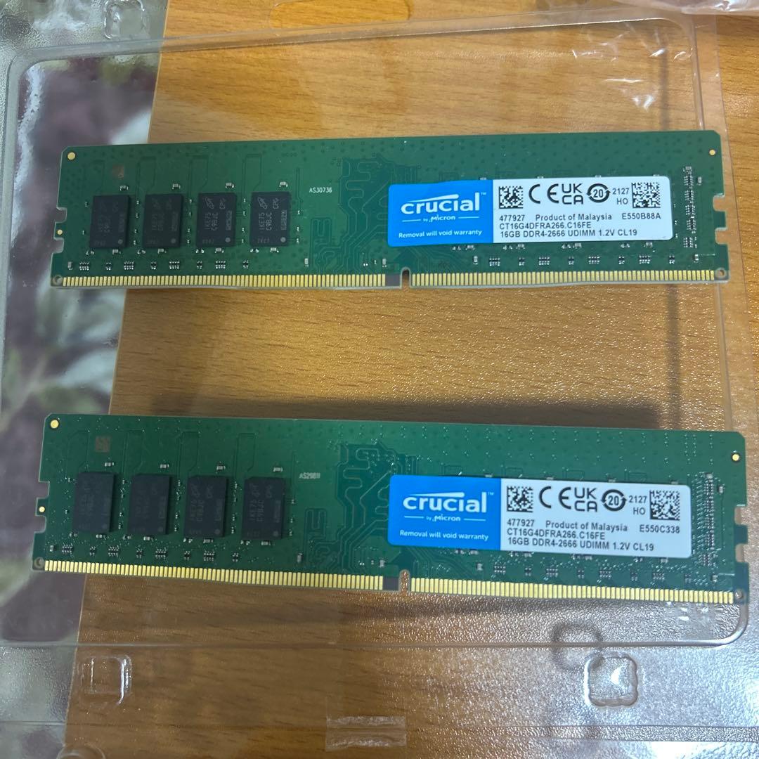 Crucial DDR4-2666 メモリ32GB（16GB×2）