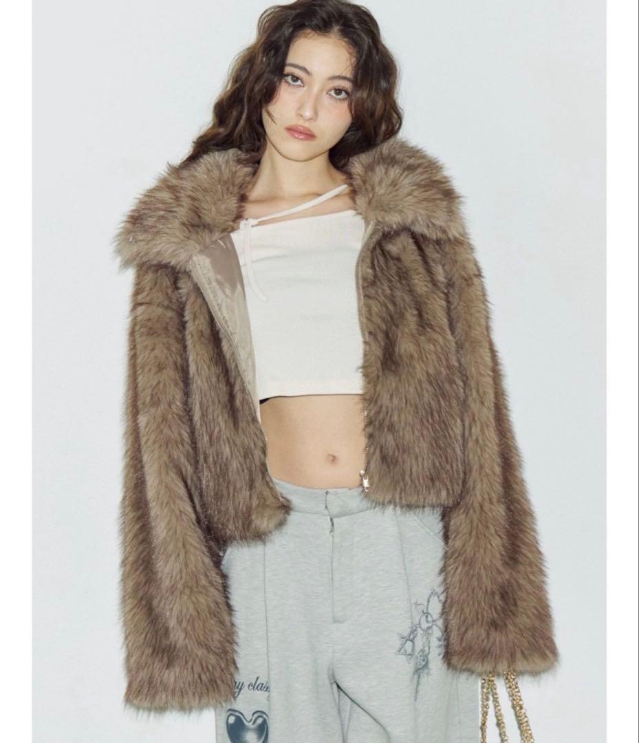 EVRIS ファイクファーショートブルゾン　モカ