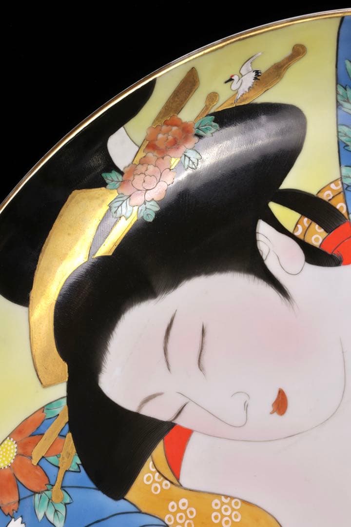 有田焼 紫雲作 『錦美人絵皿』 共箱 春画 浮世絵 色絵 飾皿 大皿 約46cm