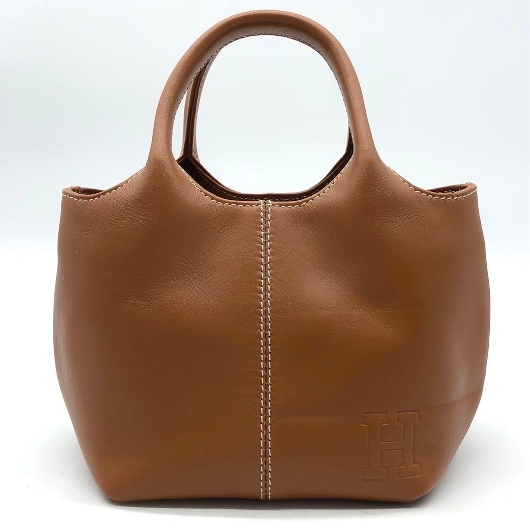 ✨極希少・美品✨ヒロフ ミニハンドバッグ Hロゴ 型押し レザー ライトブラウン